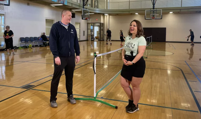 Playing pickleball at the Waukee YMCA with Hello Iowa