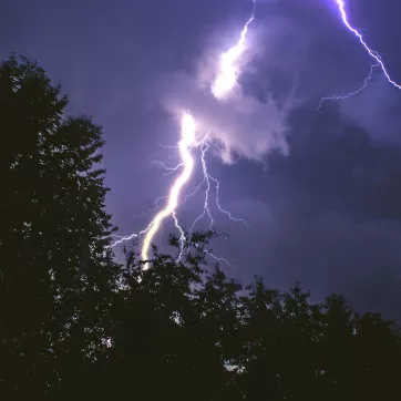 lightning strike on forest at night